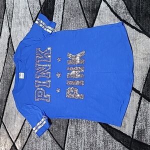 VS PINK 2015 CAMPUS SILVER SHINE BLING SEQUINS LOGO TEE-SHIRT